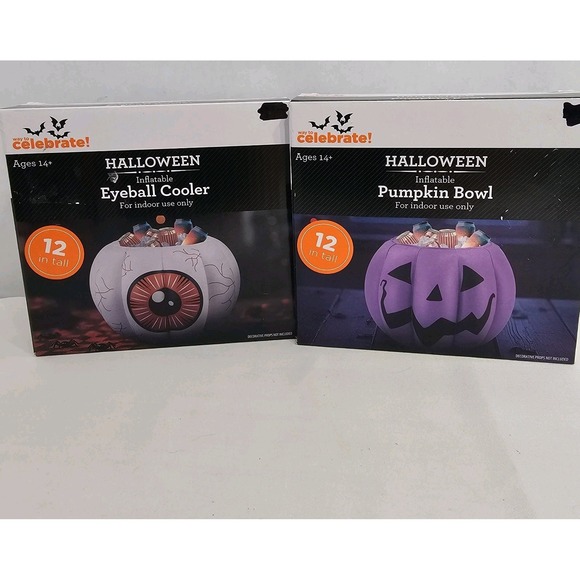 Other - HALLOWEEN INFLATABLE [2] Eyeball & Purple Pumpkin Cooler 12in Tall Each
